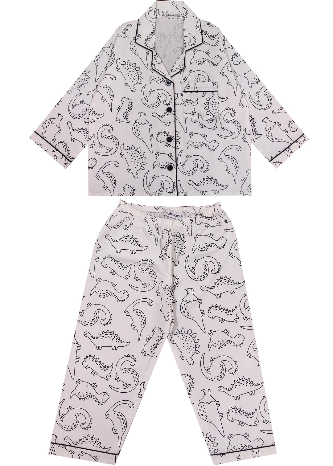 Dino Line Art Print Long Sleeve Kids Night Suit