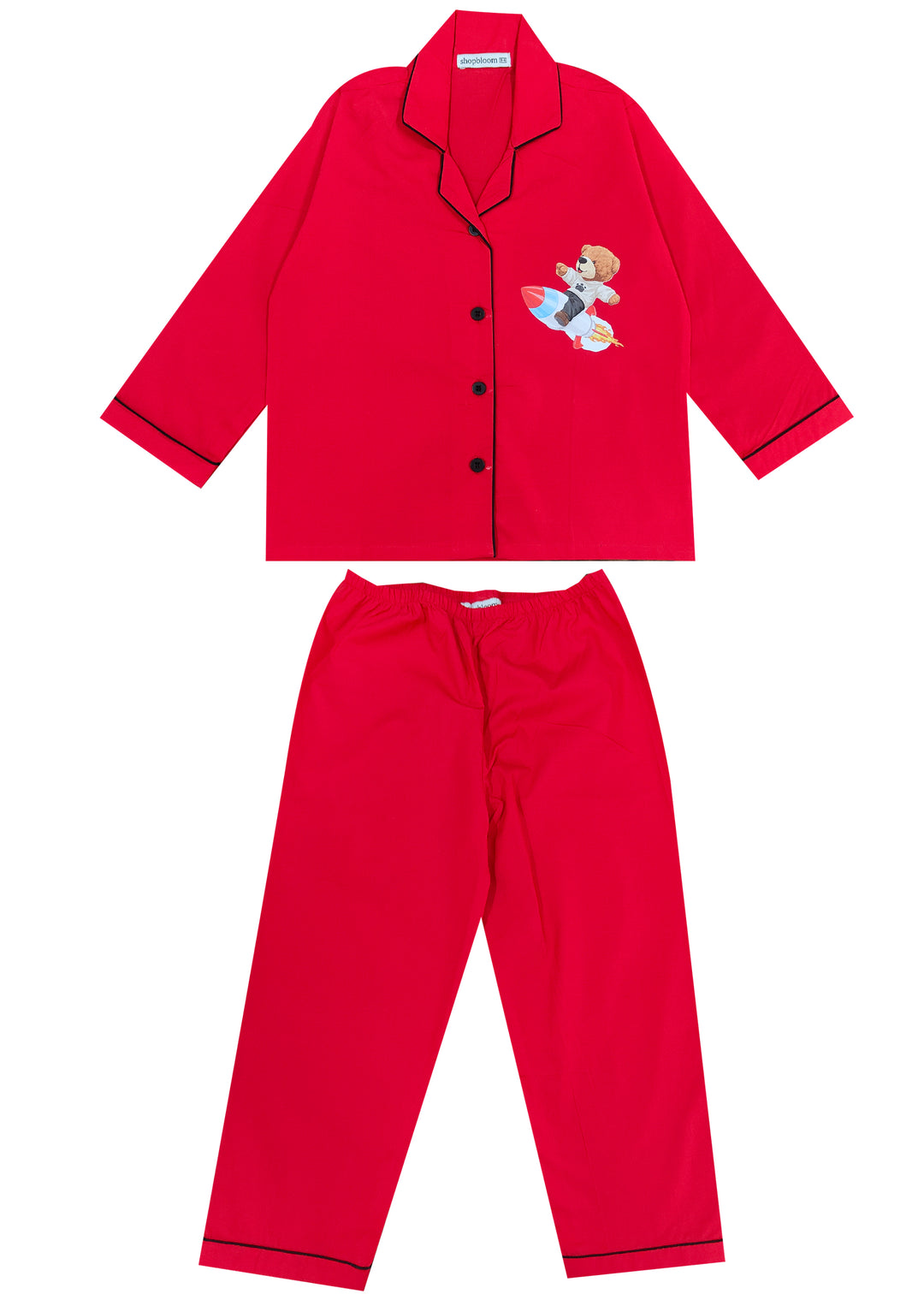 Teddy on Rocket Long Sleeve Kids Night Suit