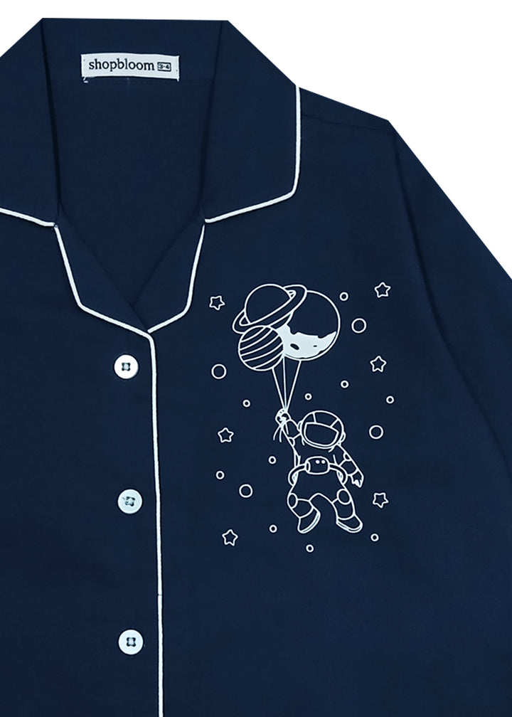 Astronaut With Balloons Glow in the Dark Print Long Sleeve Kids Night Suit