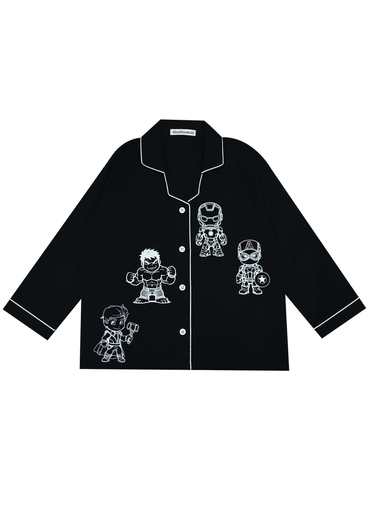 My Favourite Heroes Glow in the Dark Print Long Sleeve Kids Night Suit