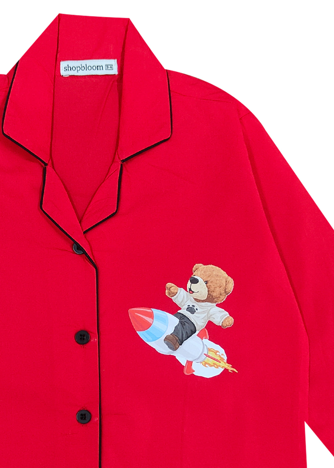 Teddy on Rocket Long Sleeve Kids Night Suit