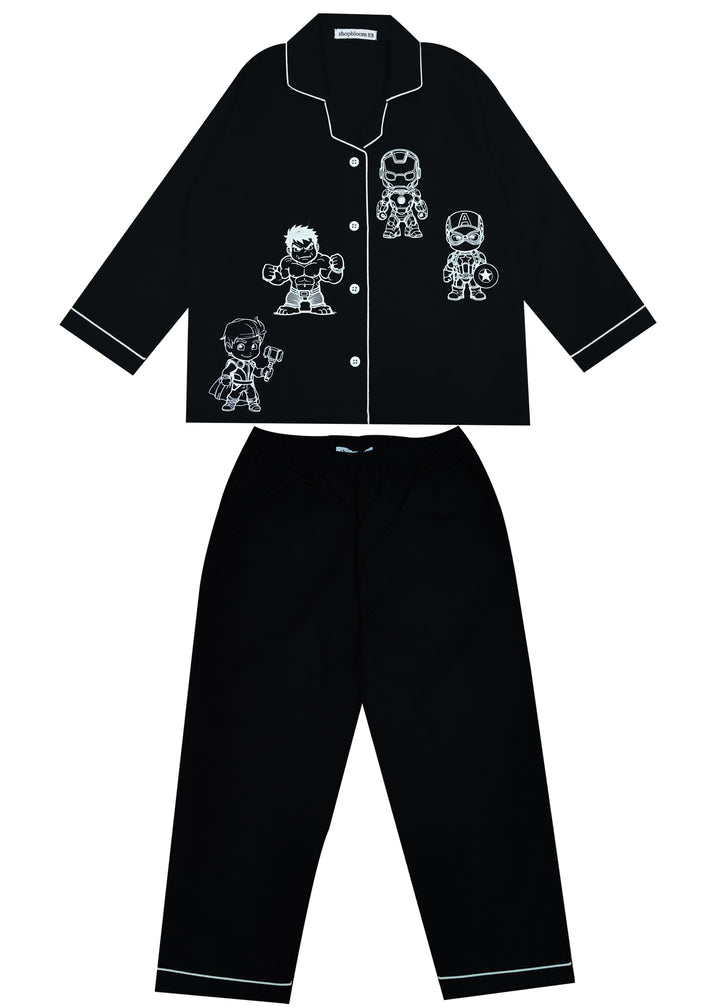 My Favourite Heroes Glow in the Dark Print Long Sleeve Kids Night Suit