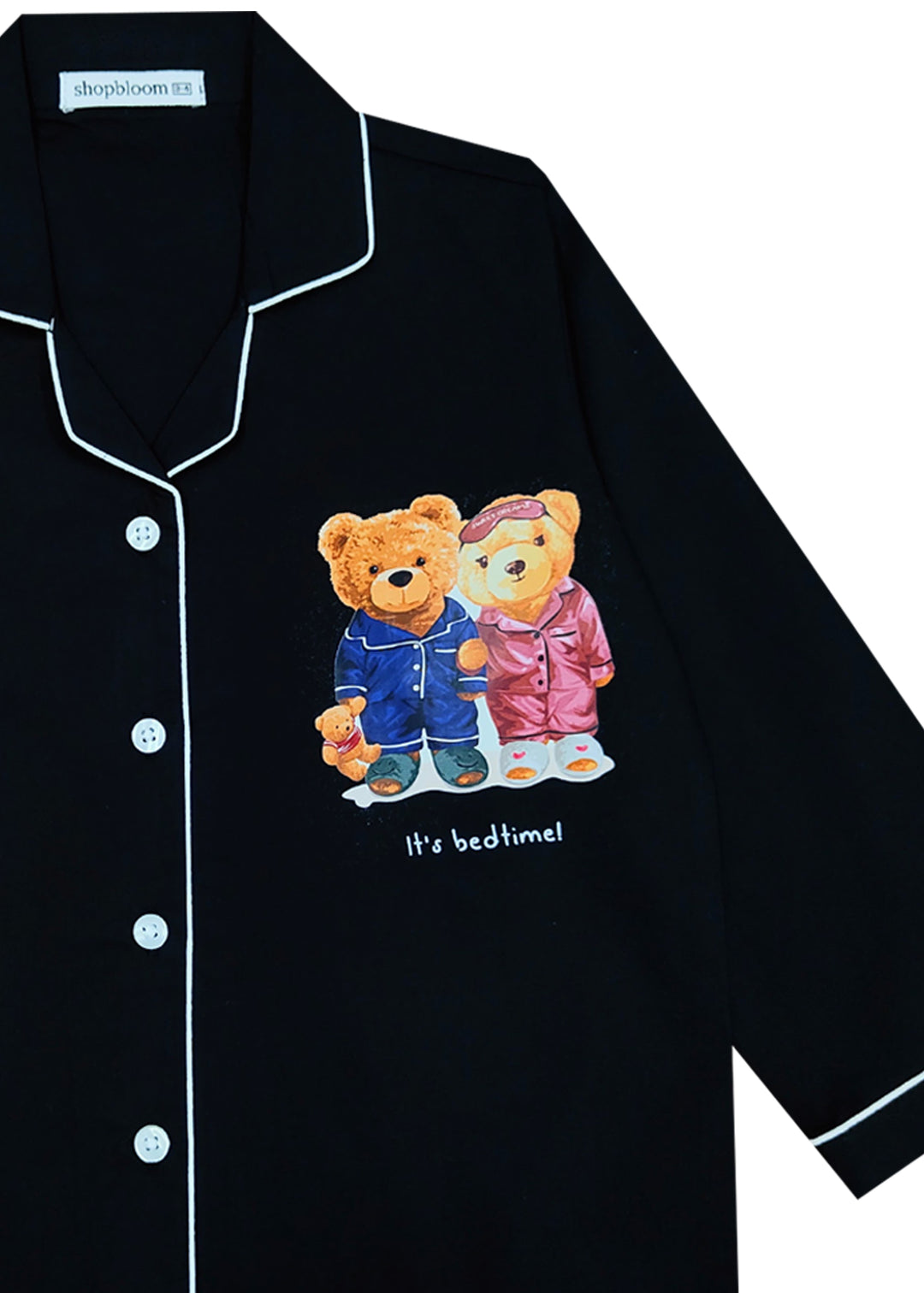 Its Bedtime Teddy Black Long Sleeve Kids Night Suit