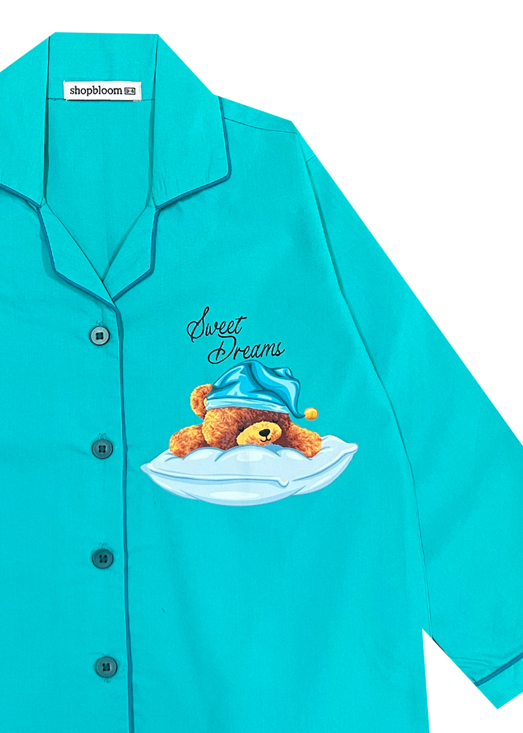 Sweet Dreams Teddy Bright Blue Long Sleeve Kids Night Suit