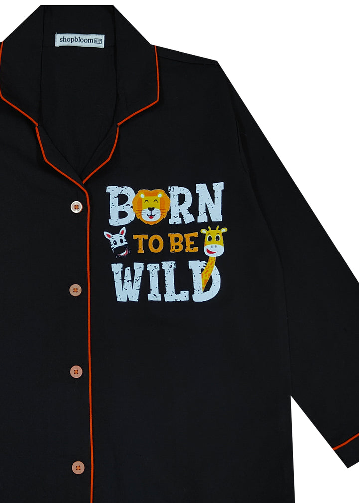 Born To Be Wild Black Long Sleeve Kids Night Suit