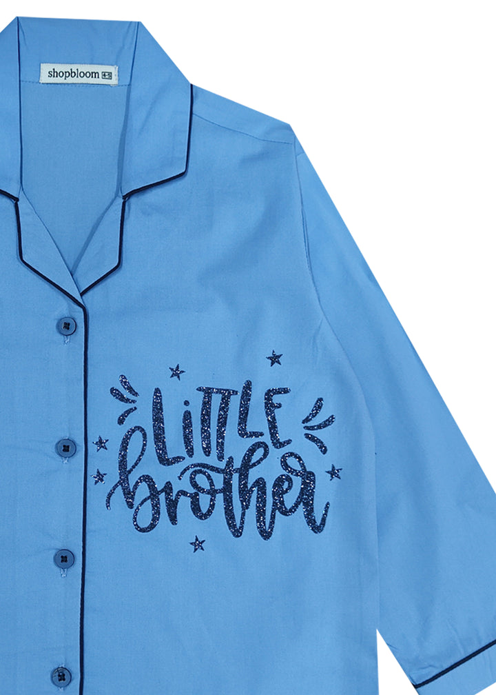 Little Brother Glitter Print Long Sleeve Kids Night Suit