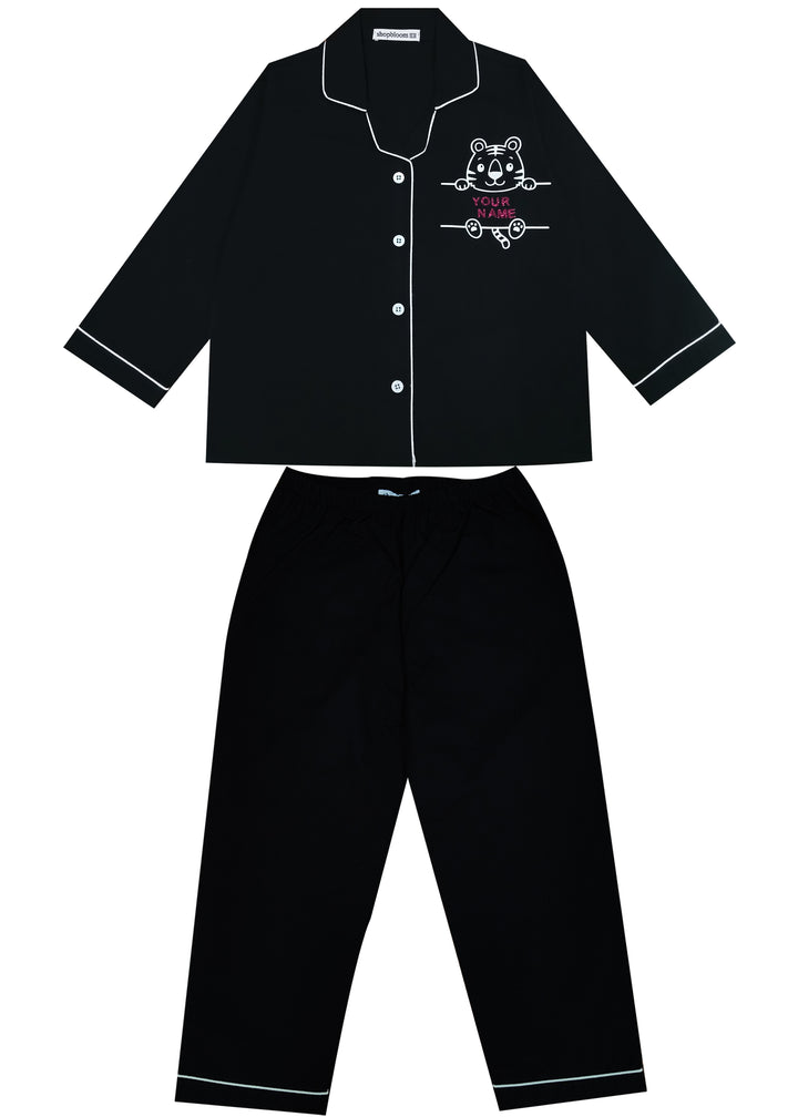 Customised Name Glow in the Dark Tiger Print Long Sleeve Kids Night Suit