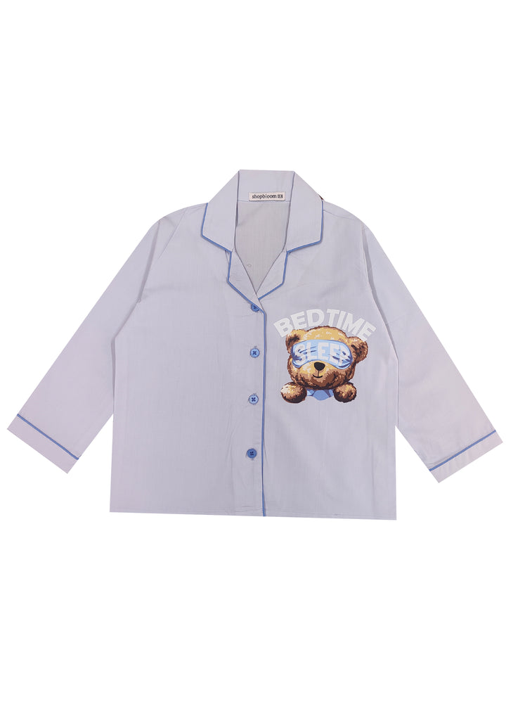 Sleep Time Blue Long Sleeve Kids Night Suit