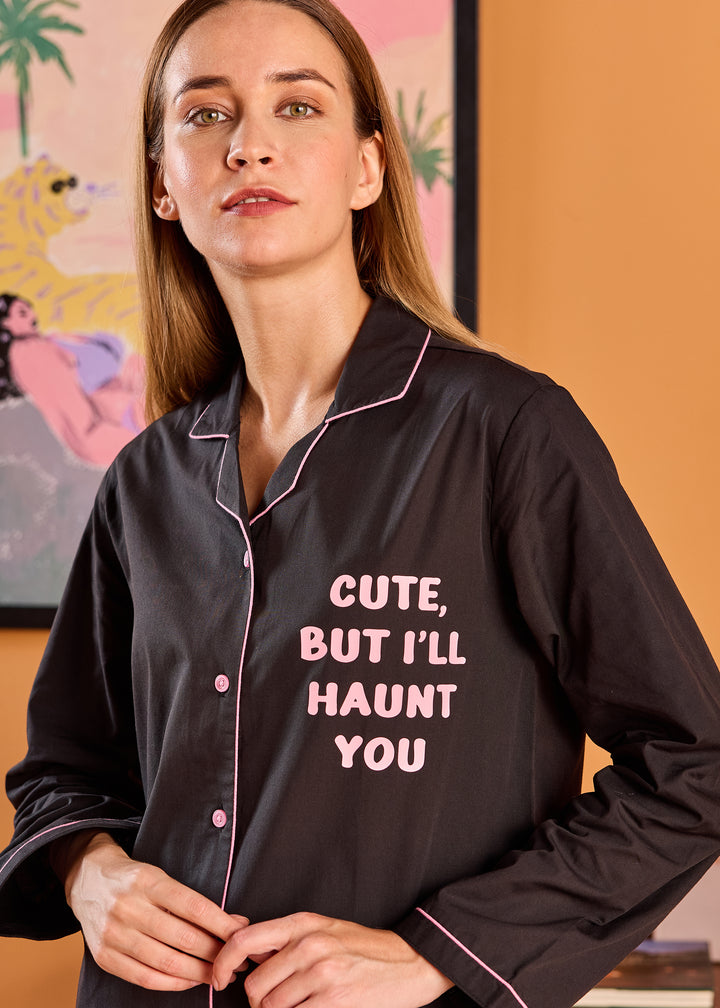 Cute But I'll Haunt You Glow in the Dark Print Long Sleeve Women's Night Suit