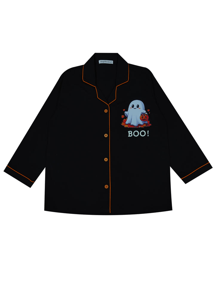 Cute Boo Glow in the Dark  Print Long Sleeve Kids Night Suit