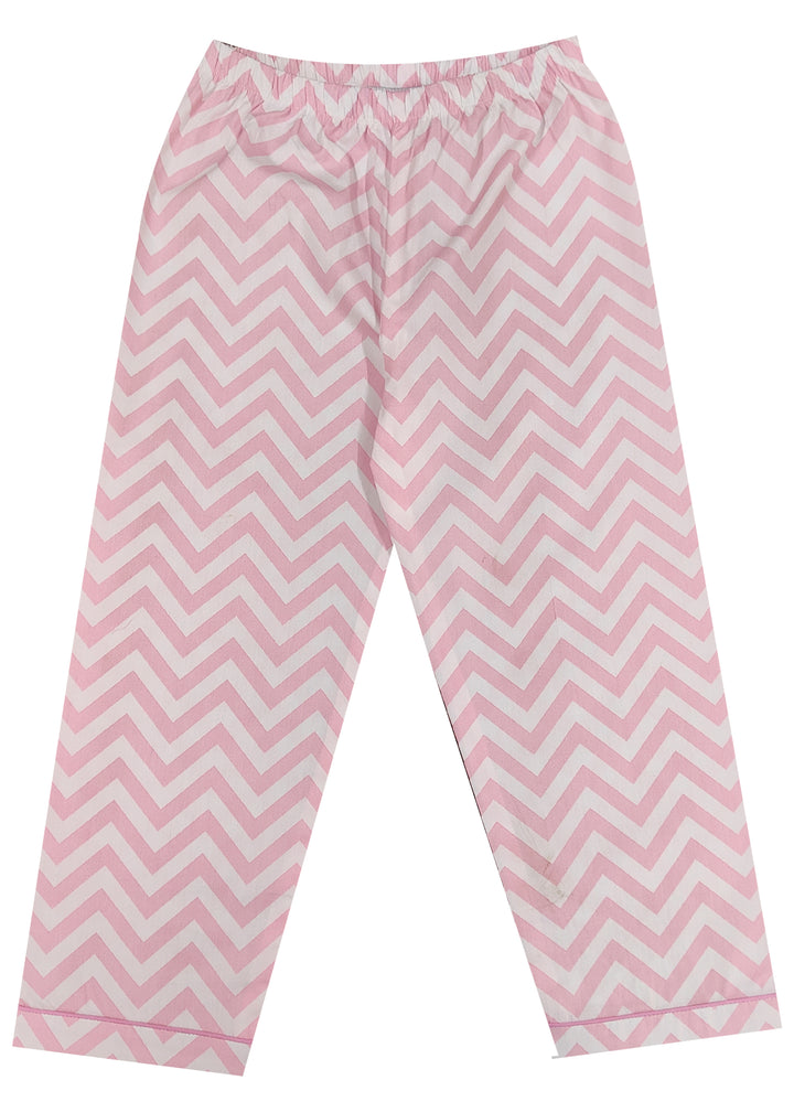 Pink Diagonal Print Long Sleeve Kids Night Suit