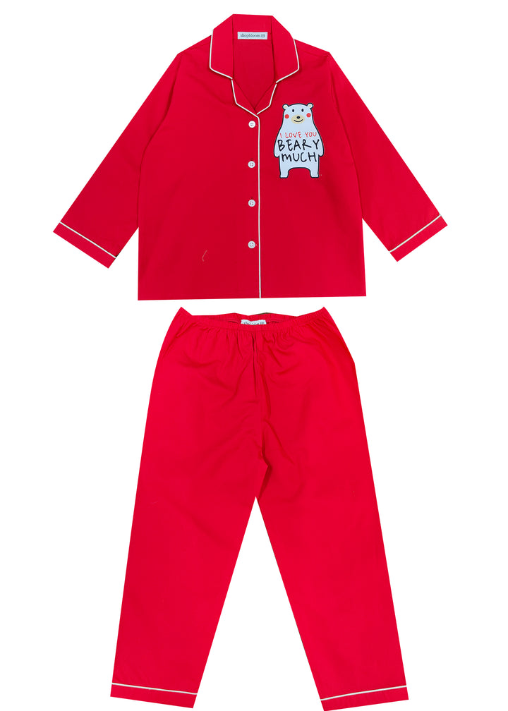 Beary Much Red Long Sleeve Kids Night Suit