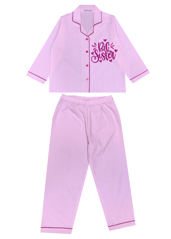 Big Sister Glitter Print Long Sleeve Kids Night Suit