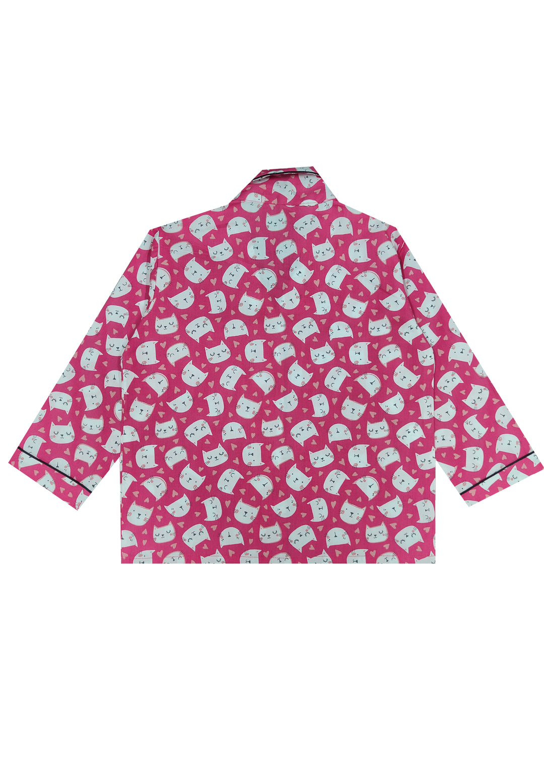 Bright Pink Kitty Long Sleeve Kids Night Suit