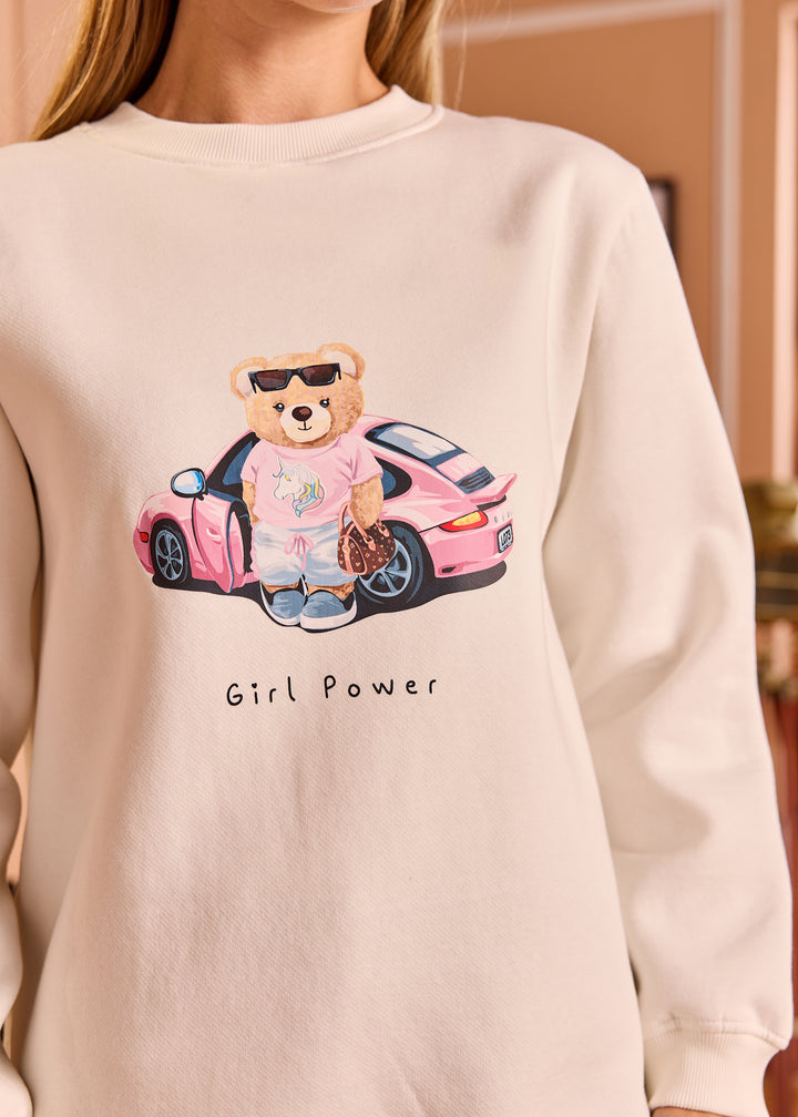 Girl Power Teddy Long Sleeve Women's Sweatshirt