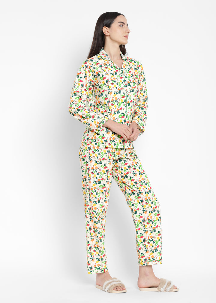 Tutty Fruity Print Long Sleeve Women's Night Suit