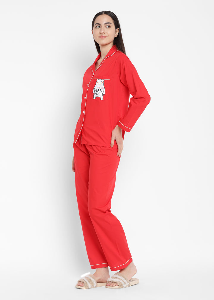 Beary Much Long Sleeve Women's Night Suit