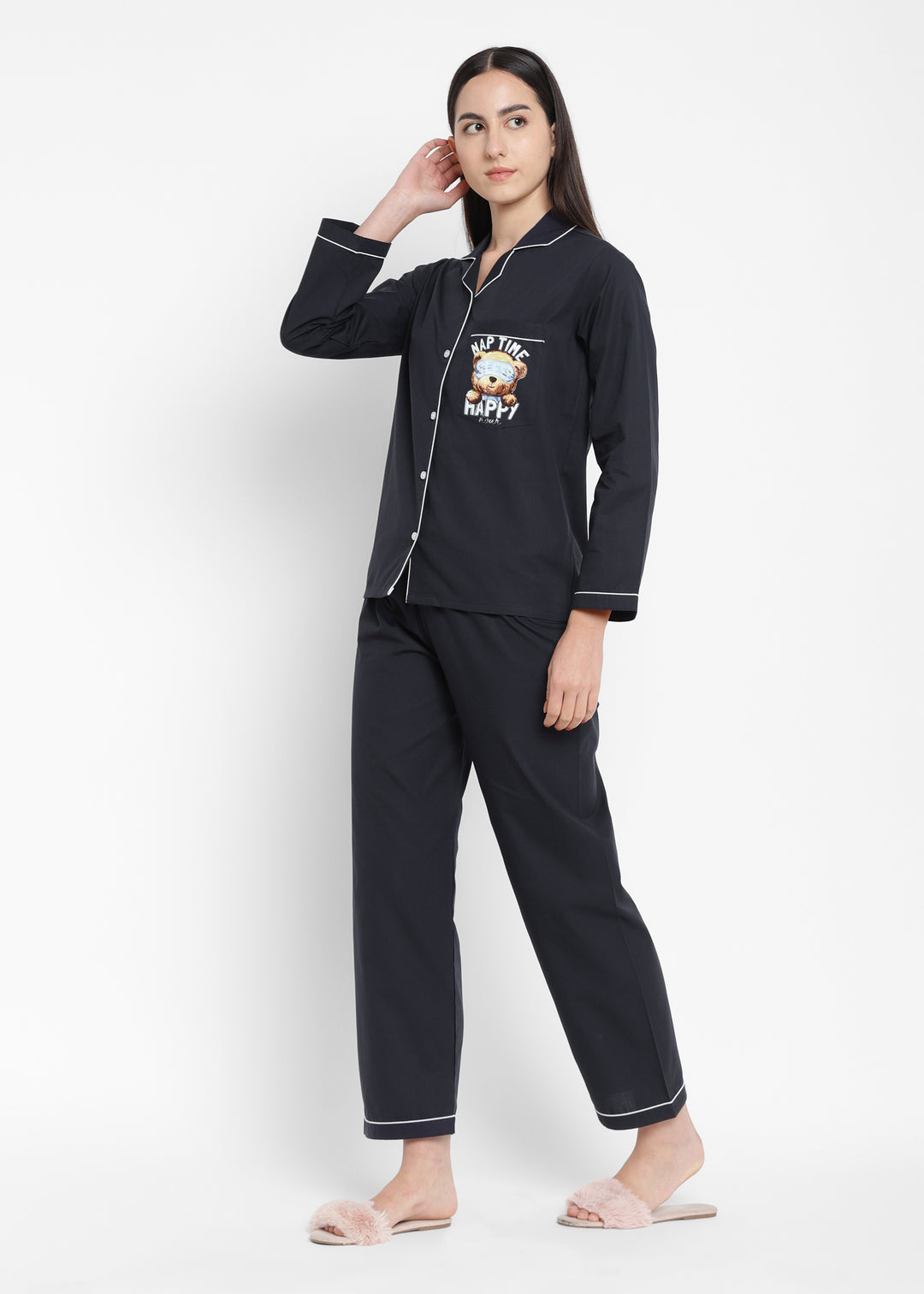 Nap Time Blue Long Sleeve Women's Night Suit