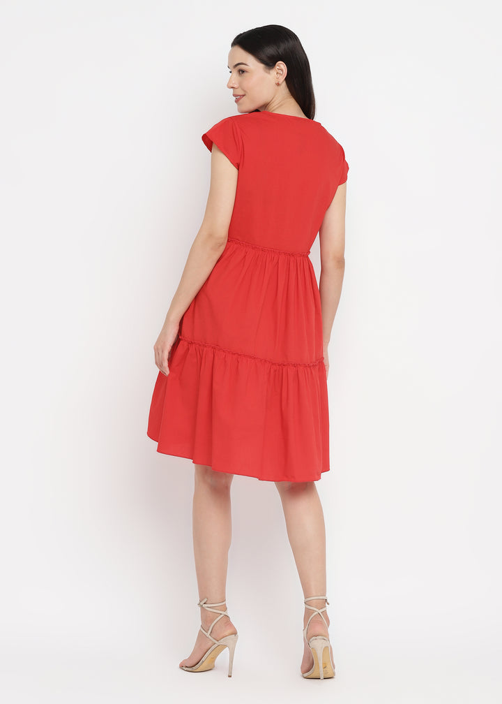 Tiered Cotton Dress with Pockets