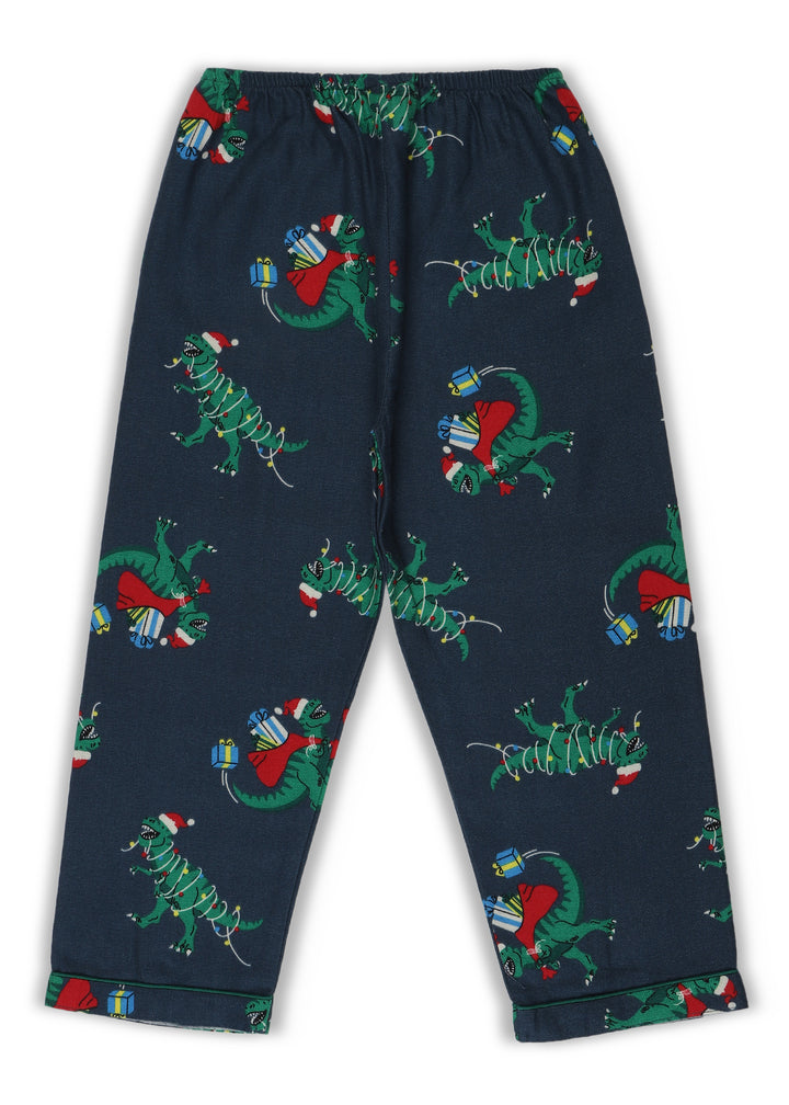 Christmas Dinosaur Print Cotton Flannel Long Sleeve Kid's Night Suit