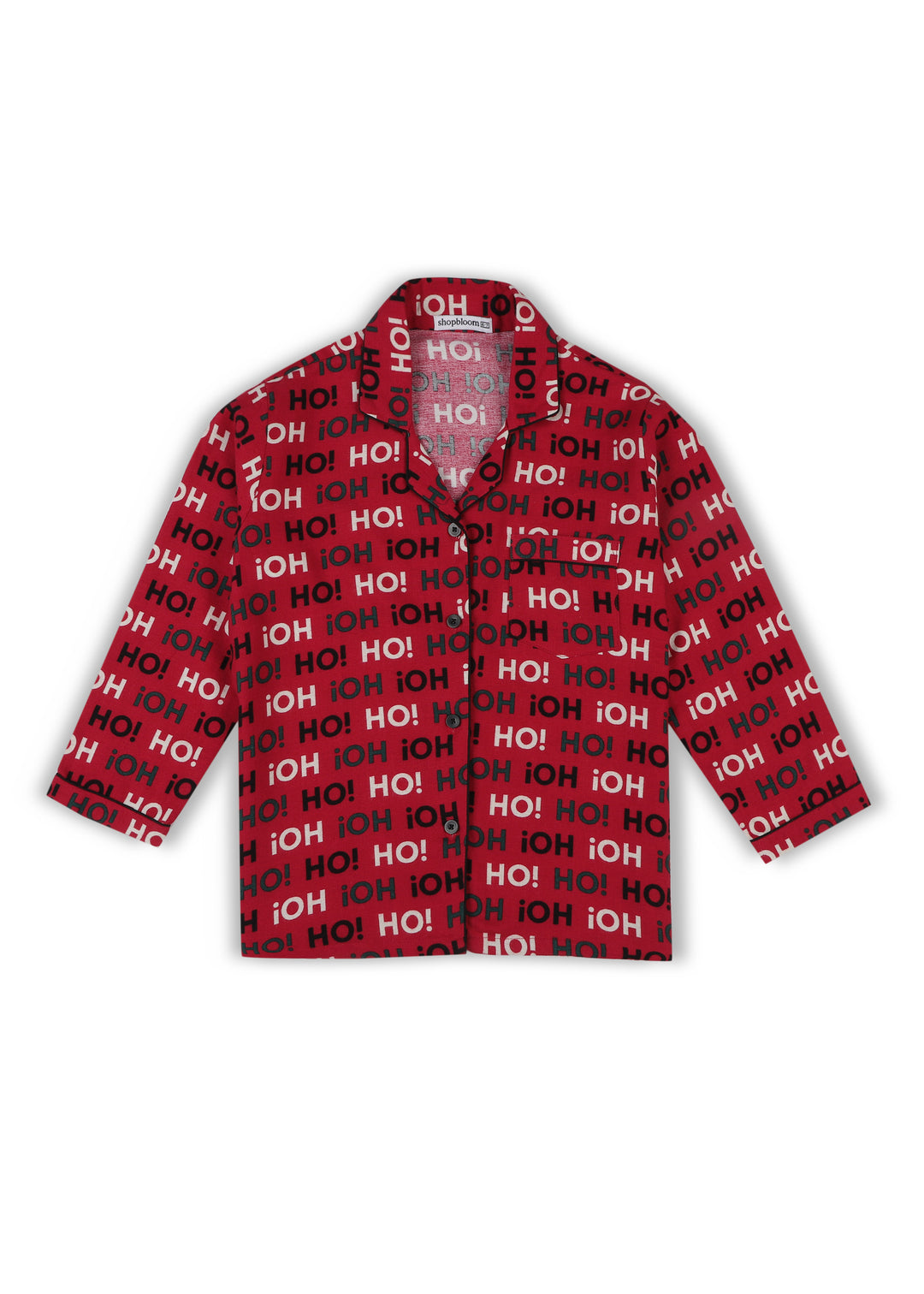 Ho! Ho! Ho! Print Cotton Flannel Long Sleeve Kid's Night Suit