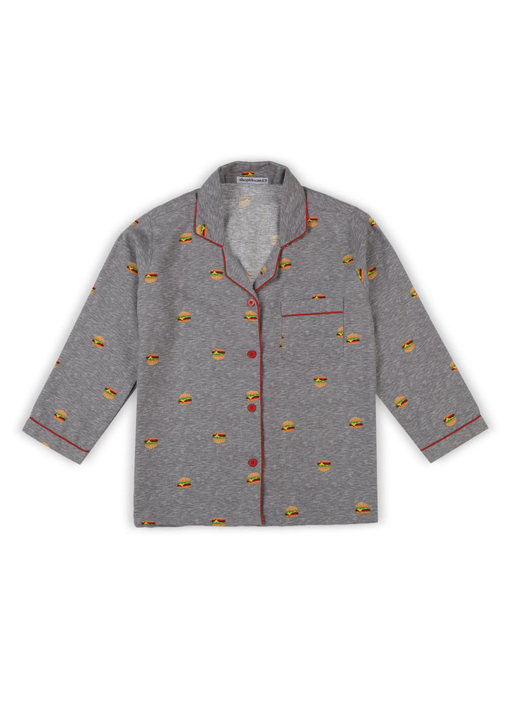 Burger Print Cotton Flannel Long Sleeve Kids Night Suit