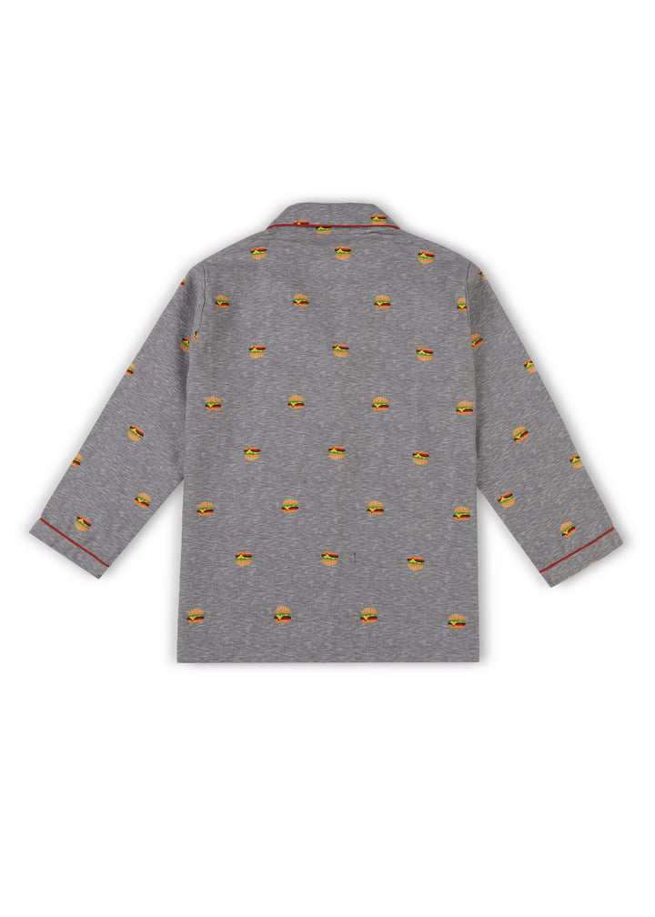 Burger Print Cotton Flannel Long Sleeve Kids Night Suit