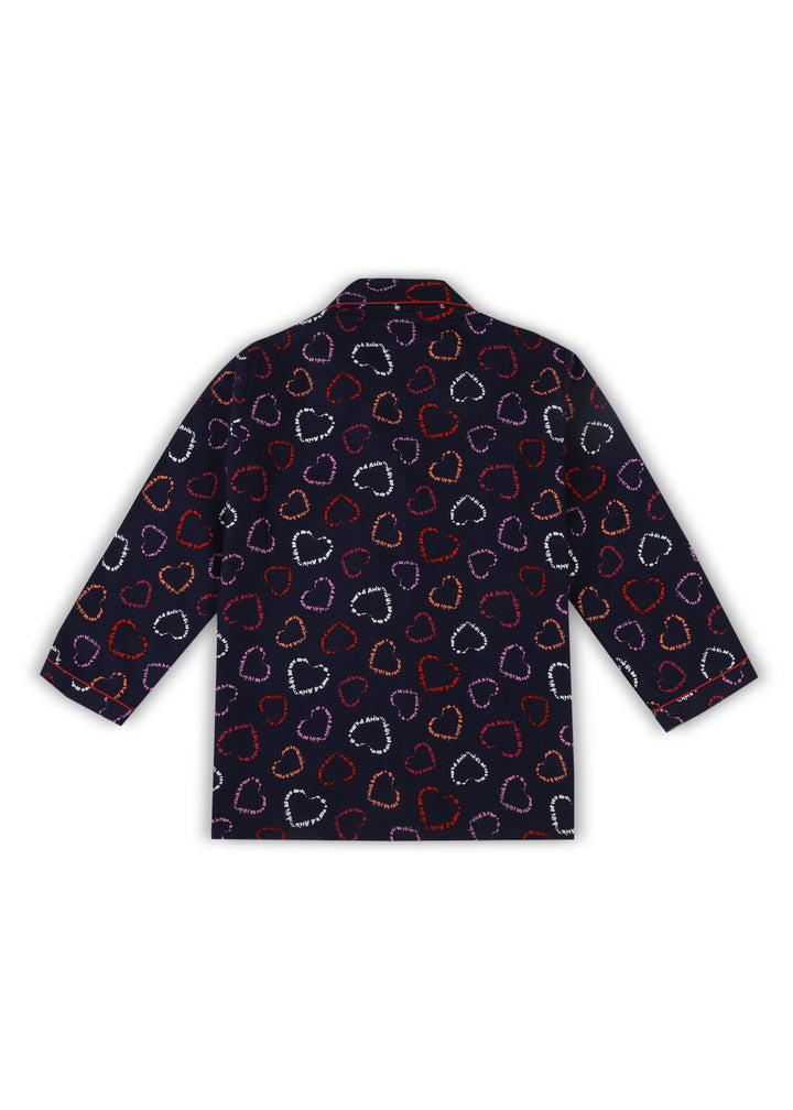 Hearts Print Cotton Flannel Long Sleeve Kid's Night Suit