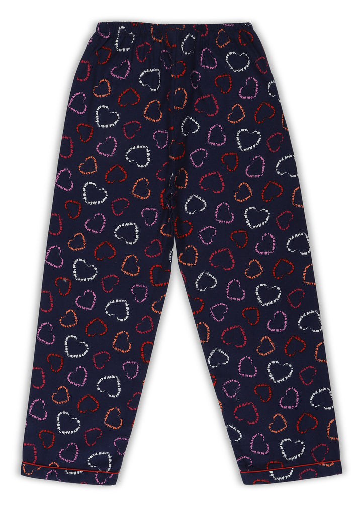 Hearts Print Cotton Flannel Long Sleeve Kid's Night Suit