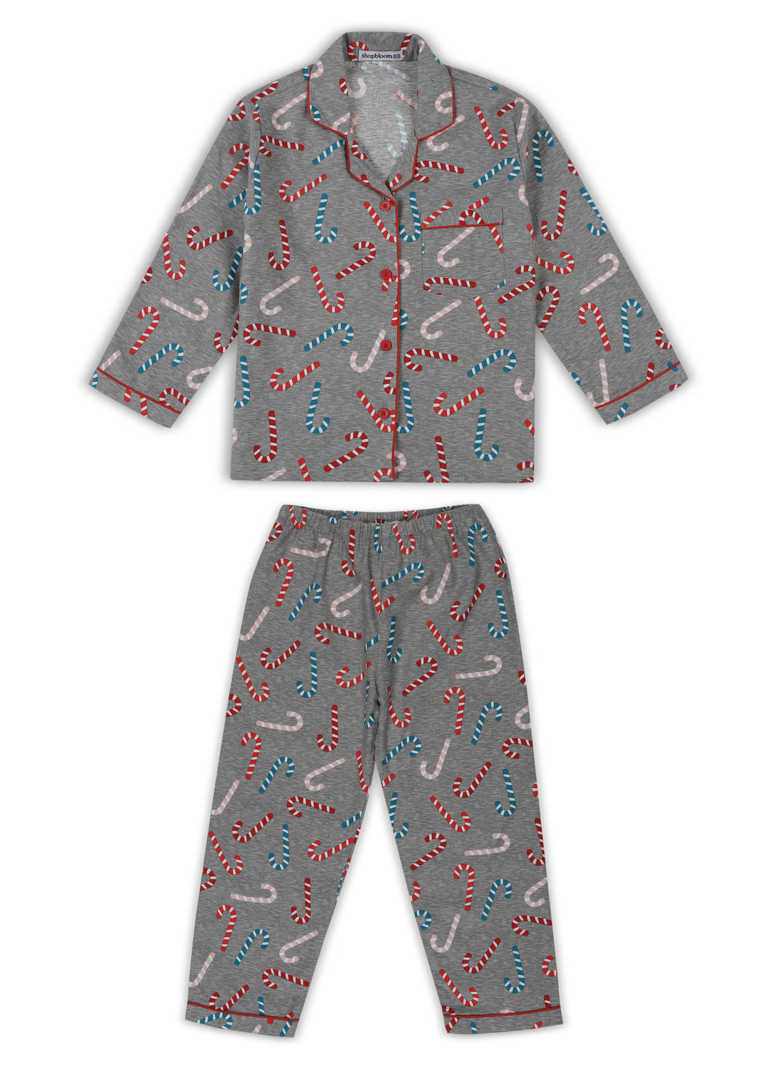 Bright Candy Canes Print Cotton Flannel Long Sleeve Kid's Night Suit