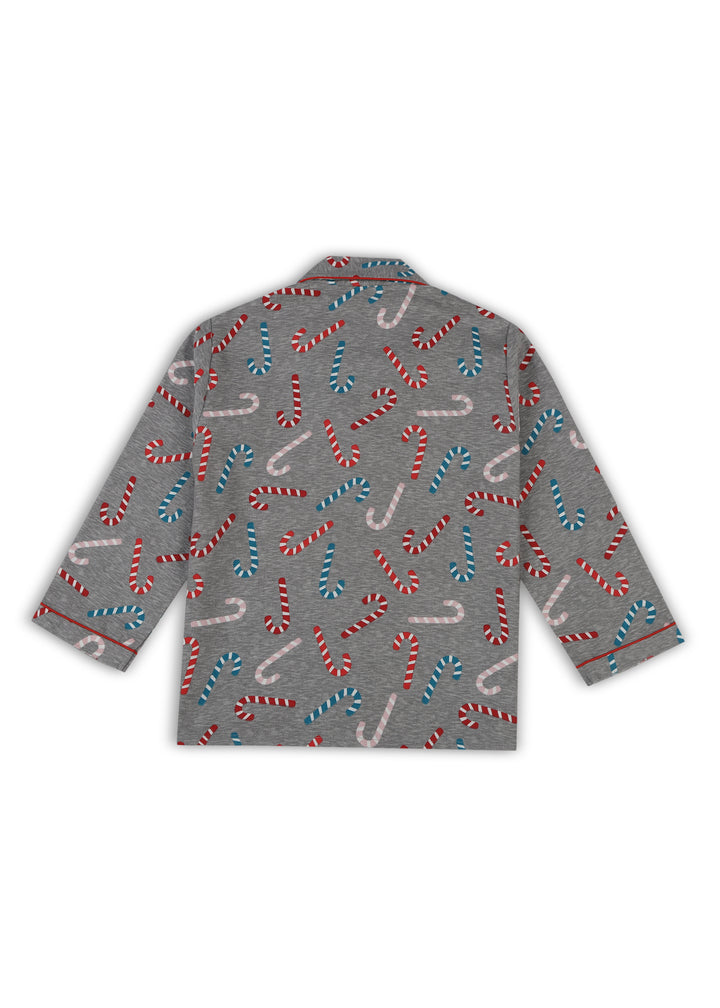 Bright Candy Canes Print Cotton Flannel Long Sleeve Kid's Night Suit