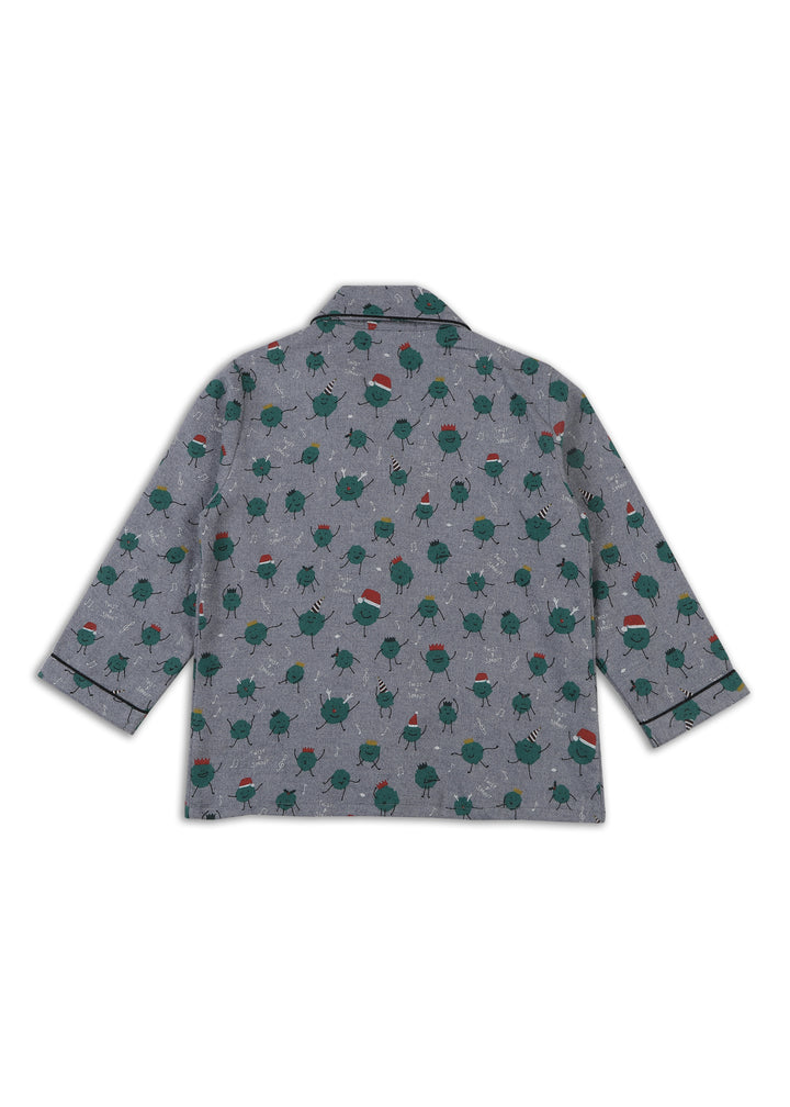 Twist and Sprout Print Cotton Flannel Long Sleeve Kid's Night Suit