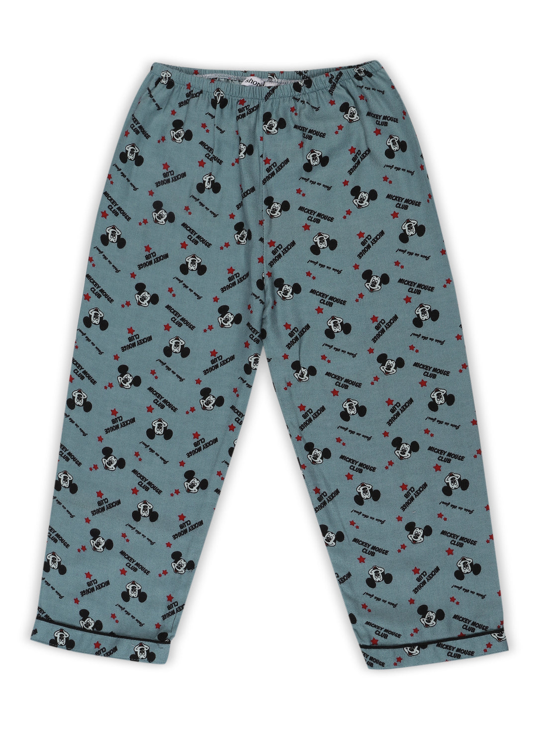 Blue Mickey Print Cotton Flannel Long Sleeve Kid's Night Suit