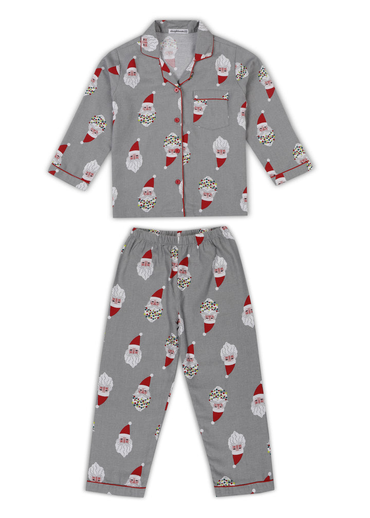 Santa Cutie Print Cotton Flannel Long Sleeve Kid's Night Suit