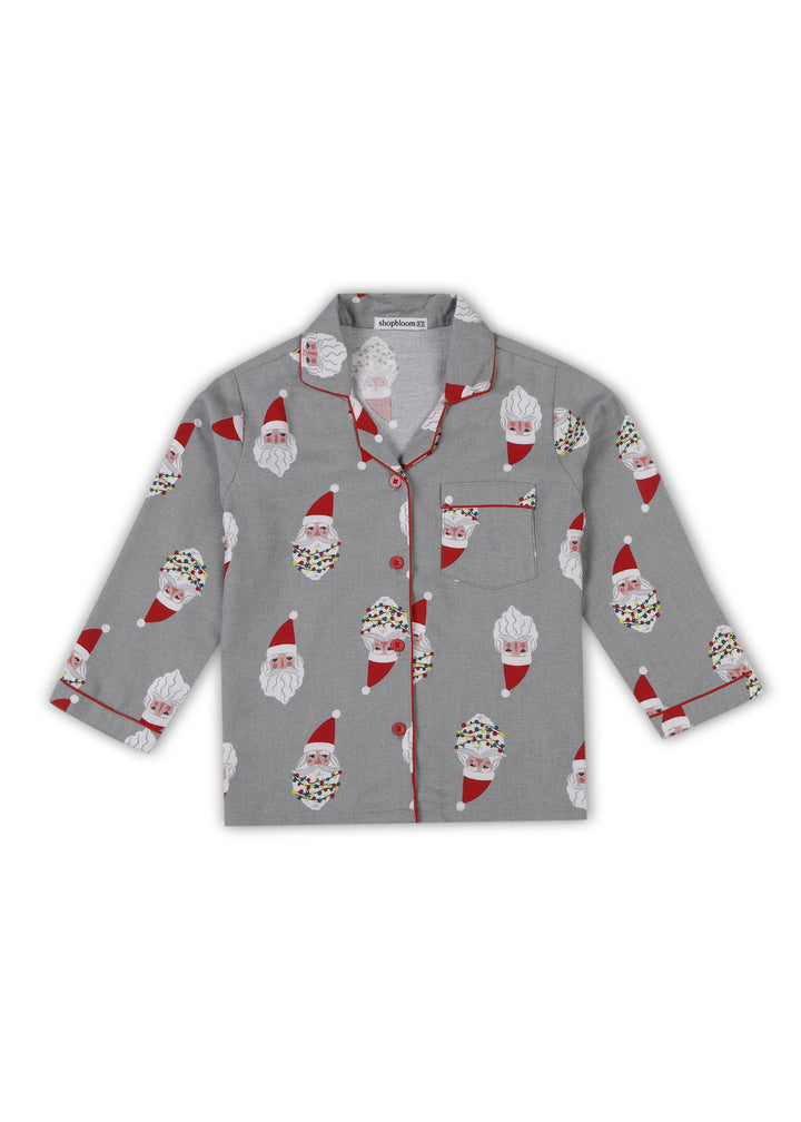 Santa Cutie Print Cotton Flannel Long Sleeve Kid's Night Suit