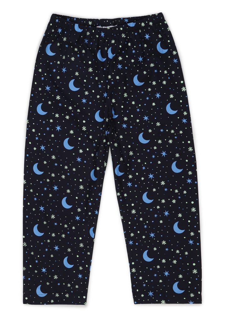 Star And Moon Glow In The Dark Print Navy Long Sleeve Kids Night Suit