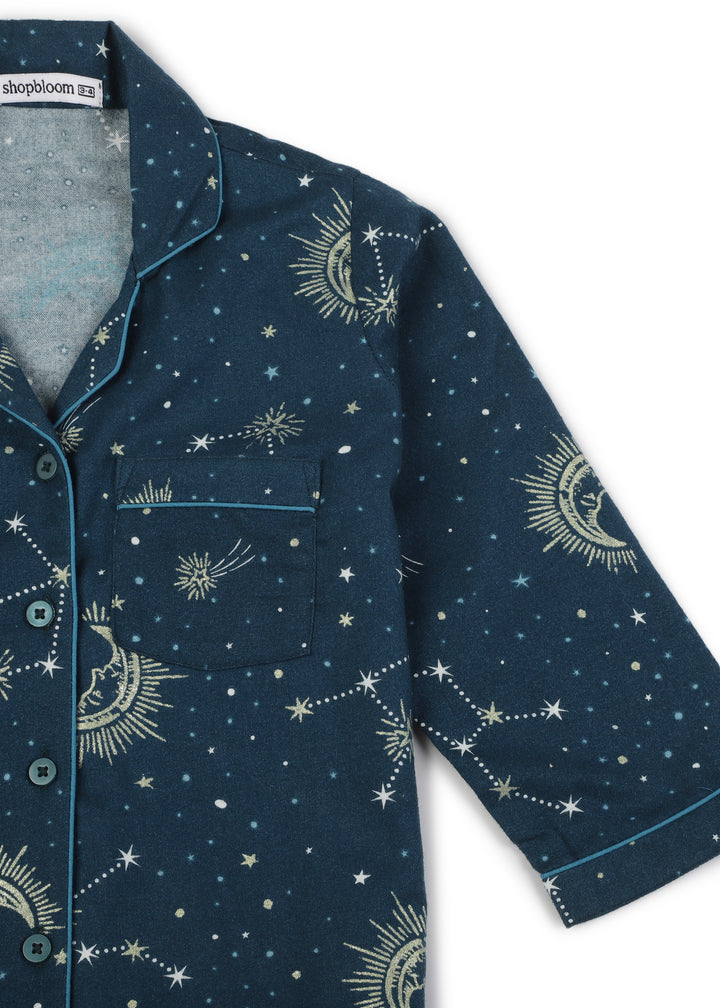 Constellation and Shine Print Cotton Flannel Long Sleeve Kid's Night Suit