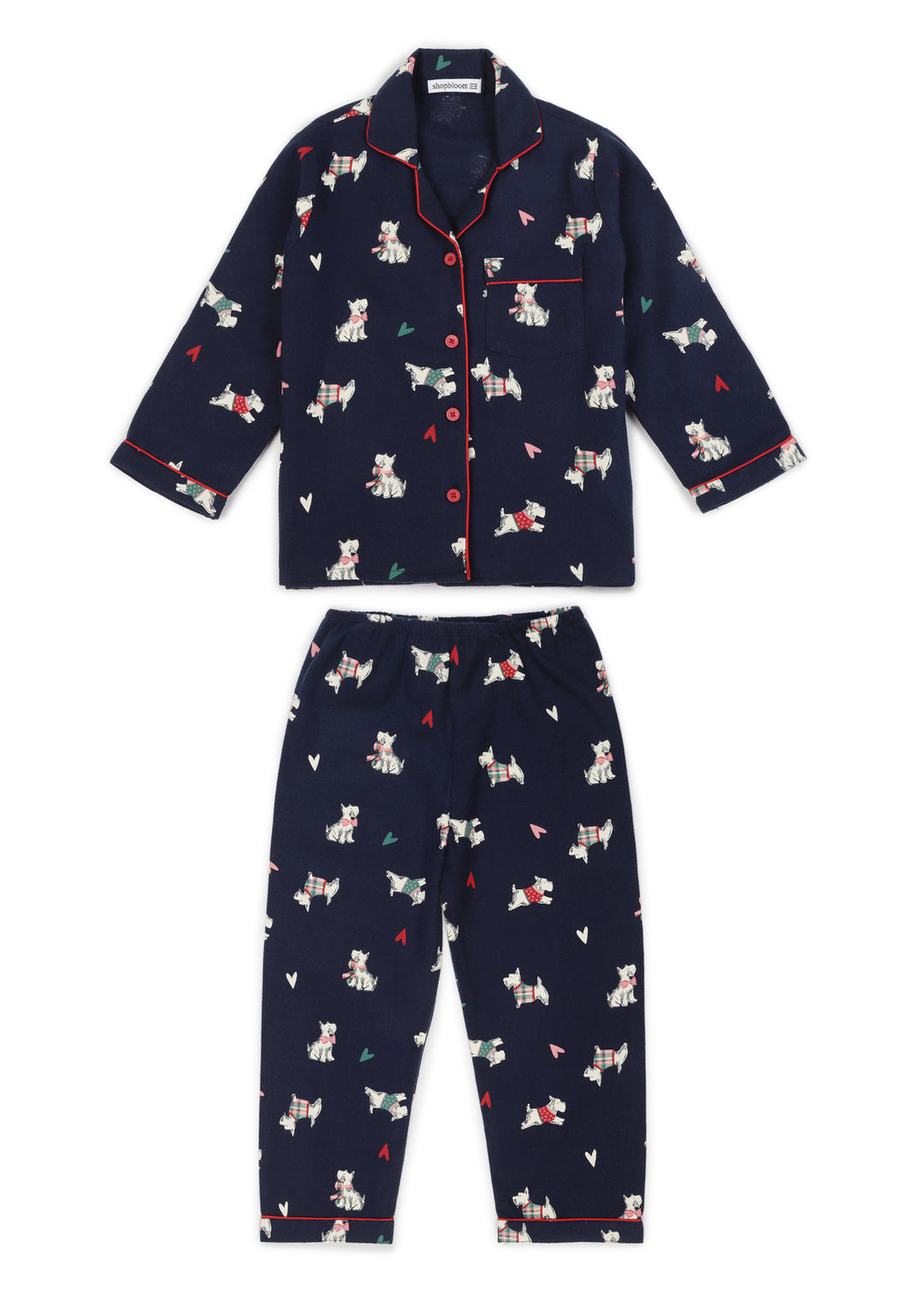 Cute Dogs Print Cotton Flannel Long Sleeve Kid's Night Suit