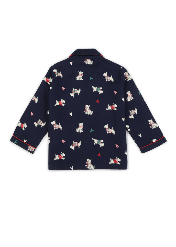 Cute Dogs Print Cotton Flannel Long Sleeve Kid's Night Suit