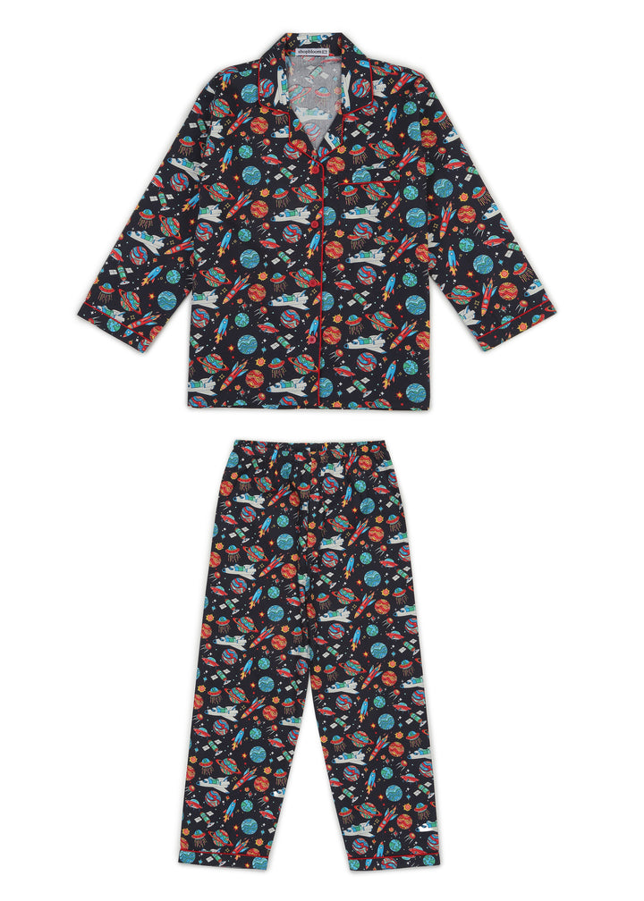 Space Rocket Print Long Sleeve Kids Night Suit