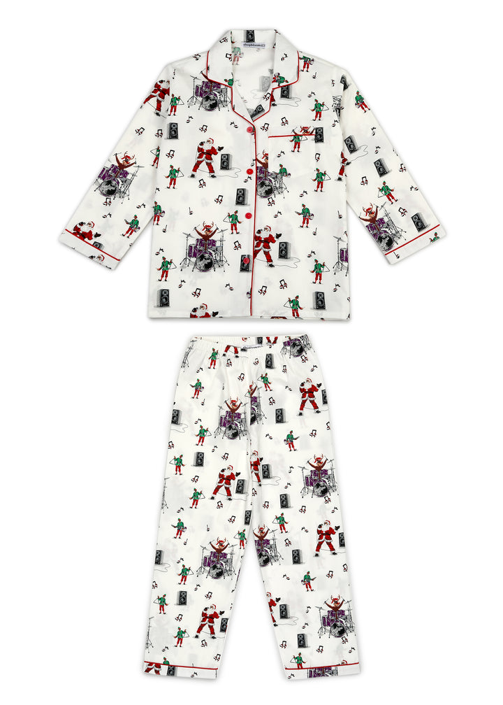 Santa Jingle Bells Print Long Sleeve Kids Night Suit