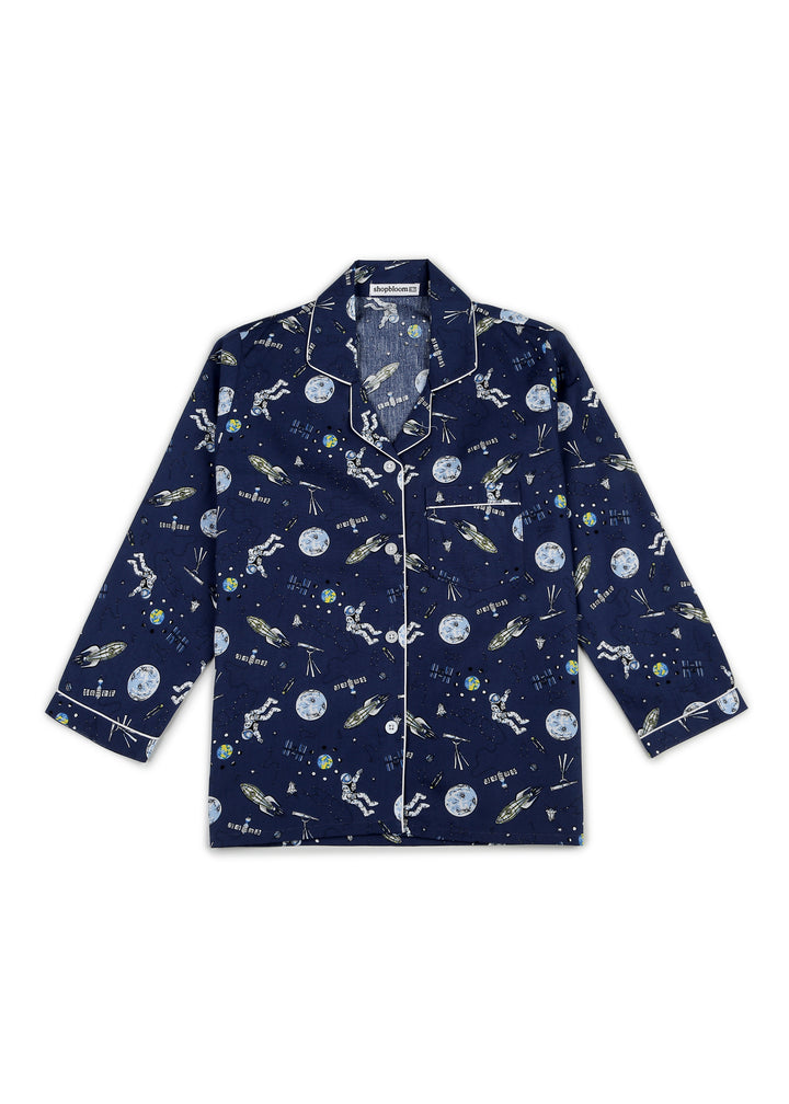 Space Print Long Sleeve Kids Night Suit