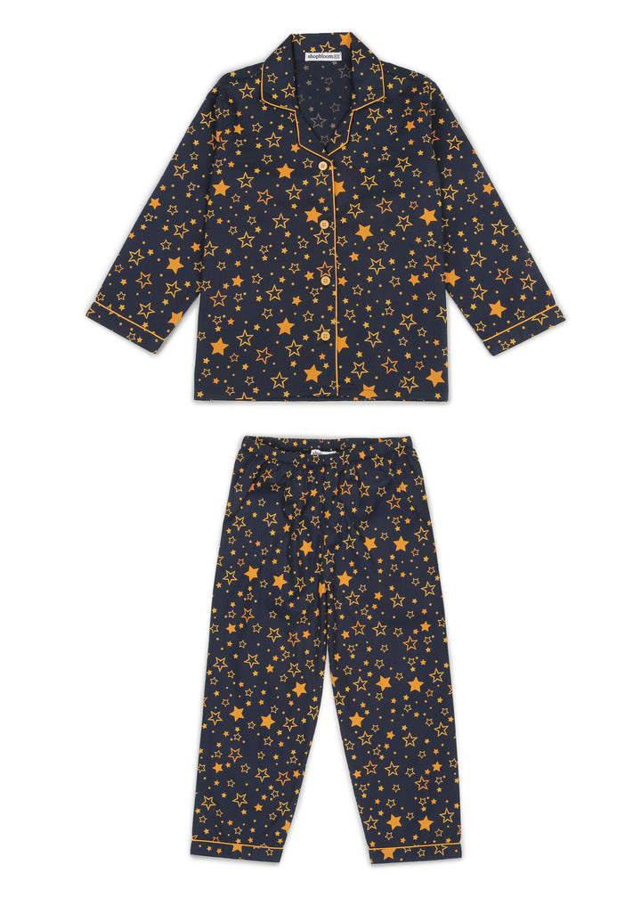 Blue Stars Print Long Sleeve Kids Night Suit