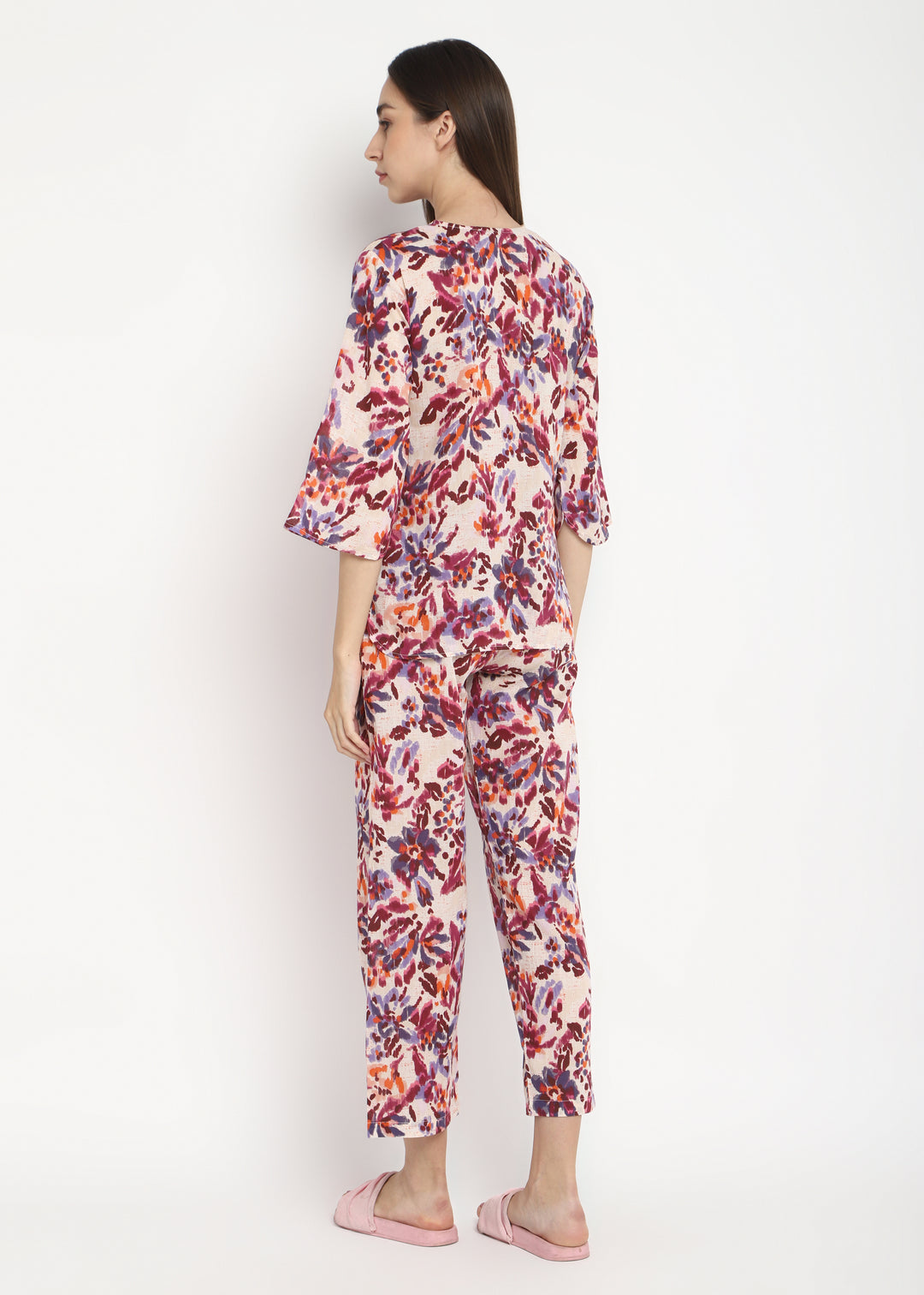 Abstract Flower V Neck Women's Night Suit