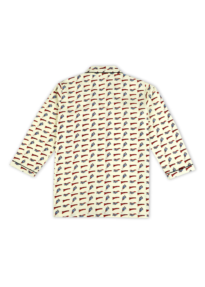 Yellow Superman Print Long Sleeve Kids Night Suit