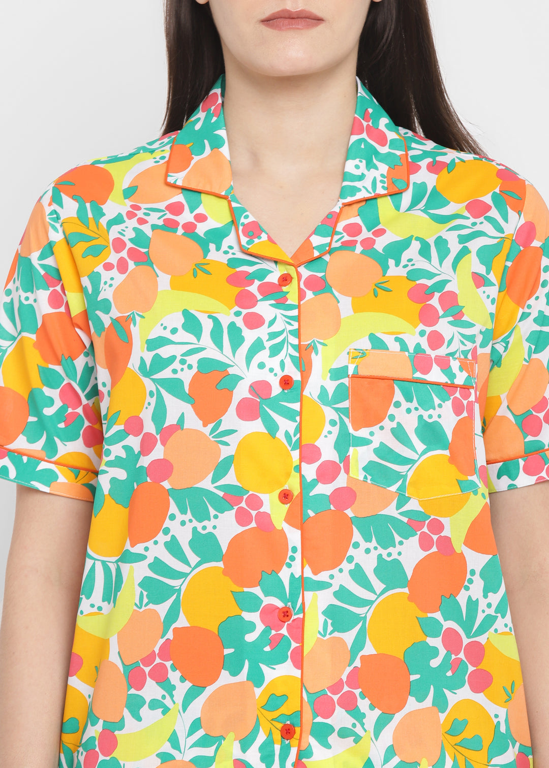 Fruity Orange Print Short Sleeve Women's Night Suit