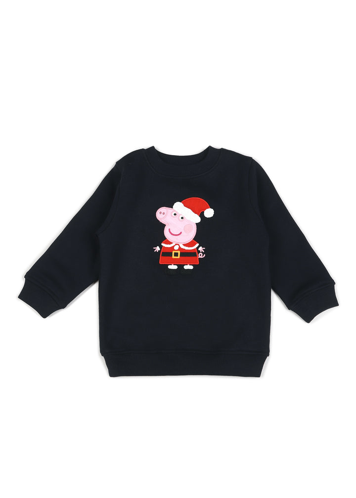 Peppa Santa Embroidered Cotton Fleece Kids Sweatshirt Set