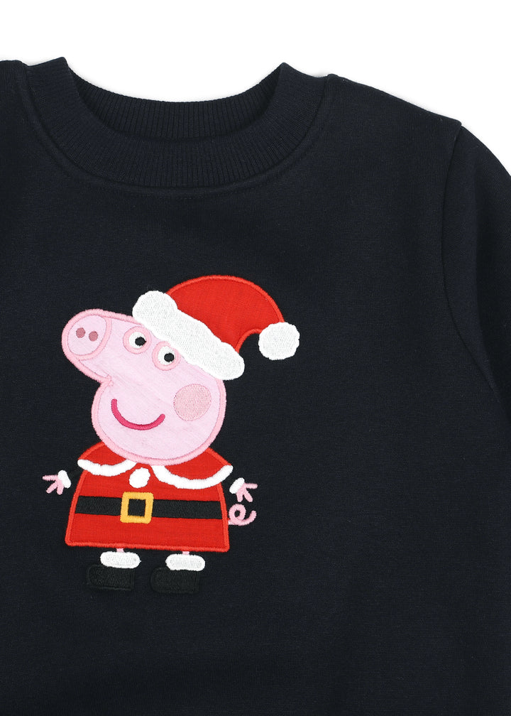 Peppa Santa Embroidered Cotton Fleece Kids Sweatshirt Set