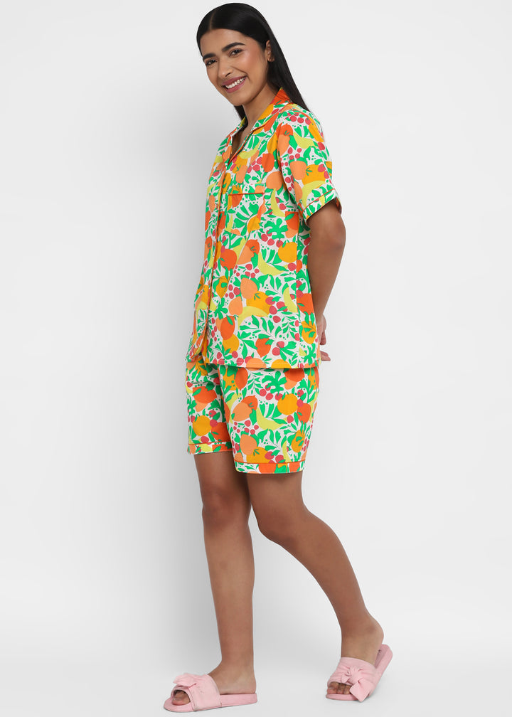 Fruity Orange Print Short Sleeve Women's Boxer Set - Shopbloom