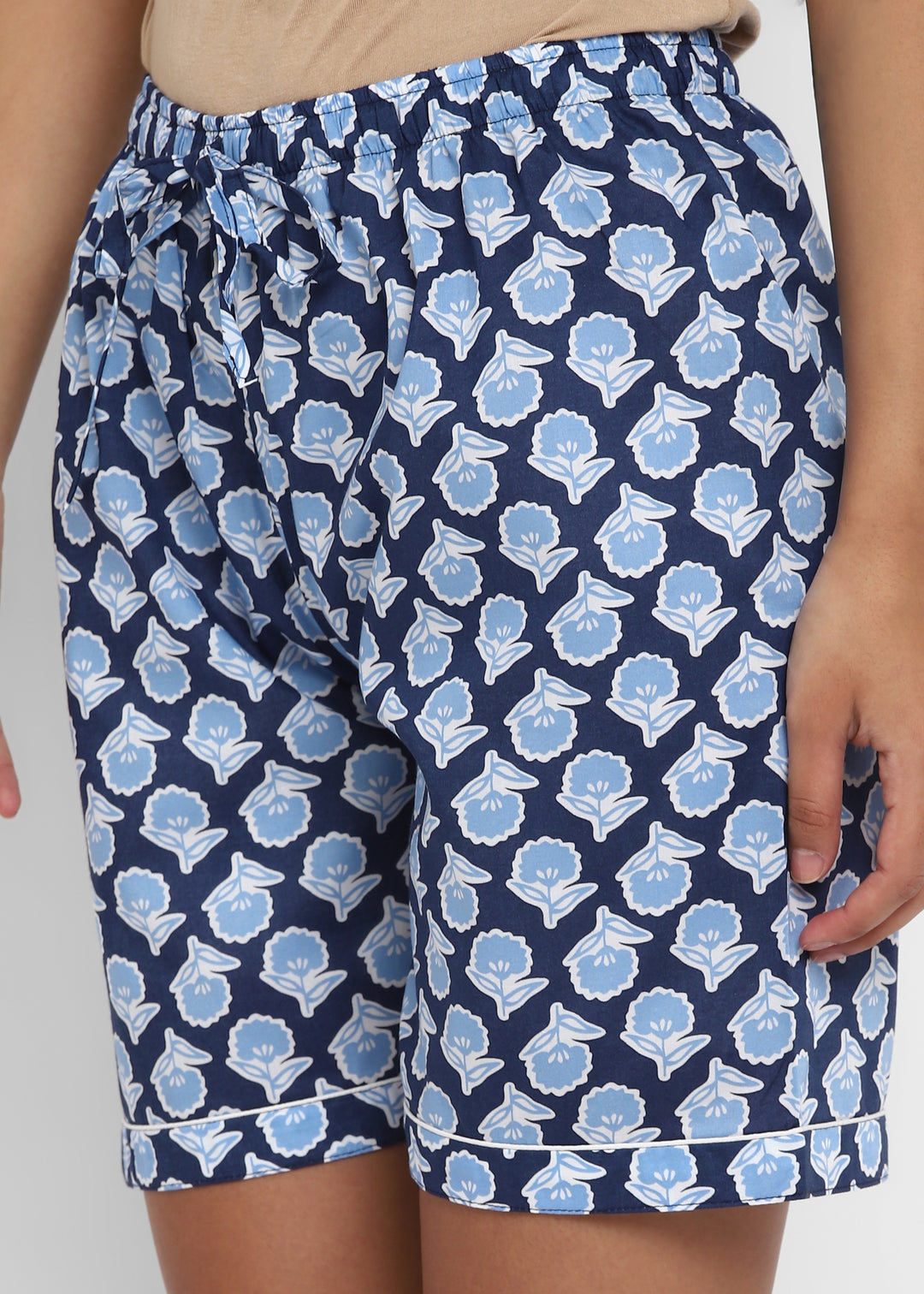 Blue Bud Print Short Sleeve Women's Boxer Set - Shopbloom